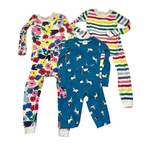 Hanna Andersson SET of 3 Pajama Set Floral Stripe Unicorn Shirt Pants size 6-7 - Picture 1 of 16